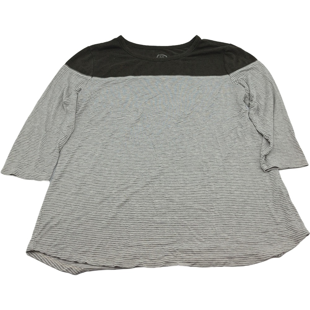 Maurices 24/7 Grey Striped Colorblock 3/4 Sleeve Top Medium Casual Crew Neck